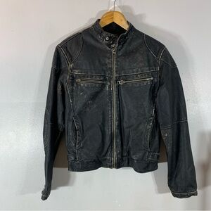 Distressed motorcycle style leather jacket
